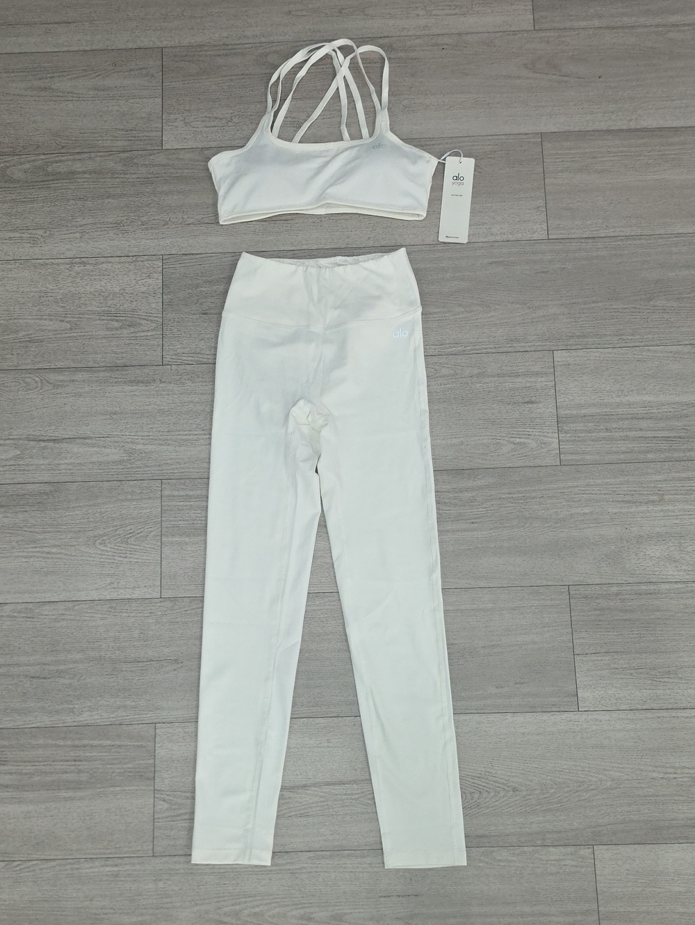 ALO Yoga White High-Rise Legging & Strappy Bralette Set